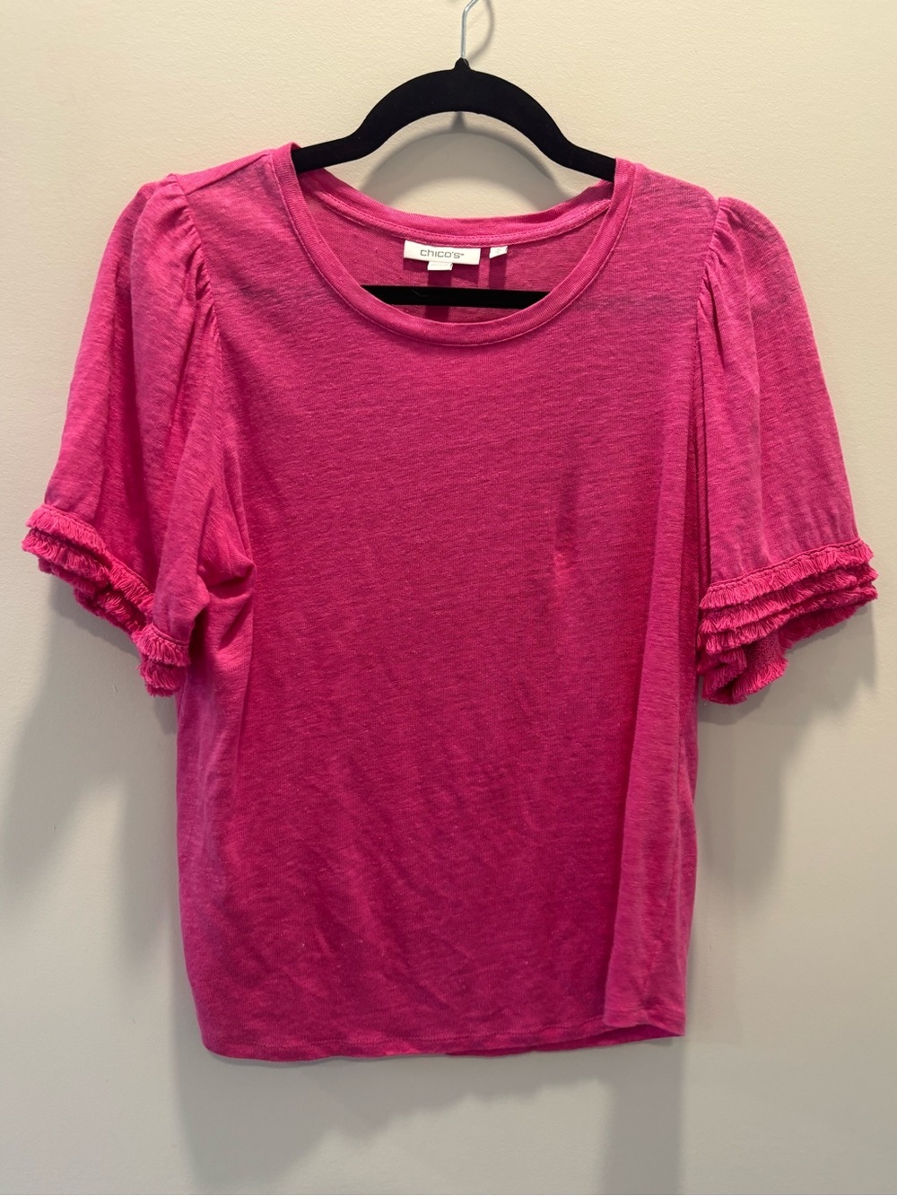 Chico’s 100% Linen Fringe Sleeve Top Size 0